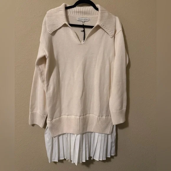 Anthropologie English Factory Elegant Cream Twofer Sweater Dress - Picture 4 of 5